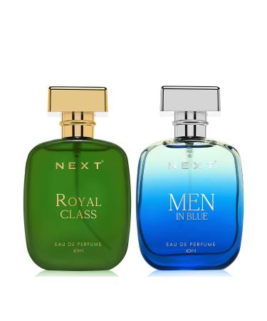 JP Next Care Royal Class & Men in Blue Luxury Perfume for Men & Women 60ml Each | RASPBERRY JASMINE ROSE and AMBER Scent | Long Lasting Fragrance Body Spray (Gift Set of 2)