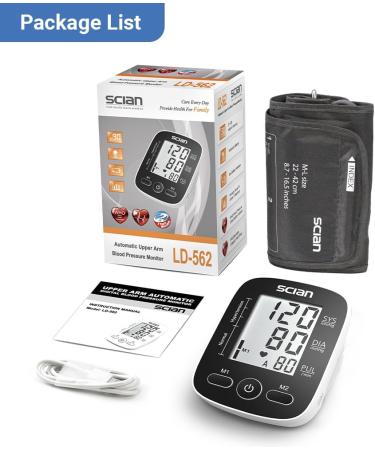 Scian Blood Pressure Meter - Automatic Arrhythmia Detection Home Use Upper Arm Monitor 22-42cm Cuff Dual User 180 Memory Large LCD Display USB - Optimal Health Monitoring - Buy Online on GoSupps.com