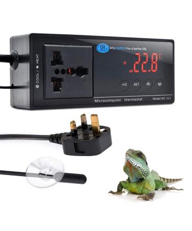 Reptile Terrarium Thermostat Controller NEKOSUKI Upgrade Digital LED Temperature Controller Outlet Thermostat with Suction Cup for Aquarium Reptile 1100W 220V 1100W/ 220V