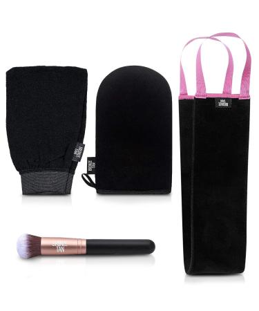Bronze Tan Self Tanner Accessory Kit - Includes Self Tanning Mitt Tan Remover Exfoliating Mitt Easy-Reach Back Applicator Tanning Brush Applicator for Face & Hands - Sunless Tanning Application