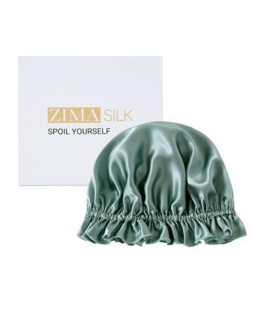 ZIMASILK 100% Mulberry Silk Bonnet for Women Hair Care  Double Layered  Silk Hair Wrap for Sleeping with Elastic Stay On Head (1Pc  Greyish Green+Ivory) One Size Lightblue-ivory