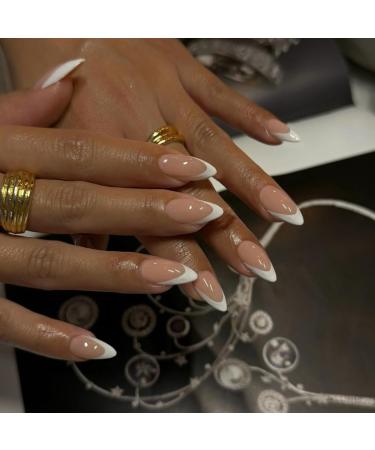 KQueenest 30 Pcs White French Tip Press-On Nails - Short Almond Acrylic & Nude Pink Gel Nails for Women - Classic DIY Manicure - Buy Online on GoSupps.com
