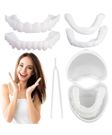 Brigtviee False Teeth 2 Pieces Clipin Veneer Teeth Instant Cosmetic Veneer Teeth Upper and Lower Set Temporary Smile Fake Teeth Comfort Fit Dentures for Covering Bad Teeth