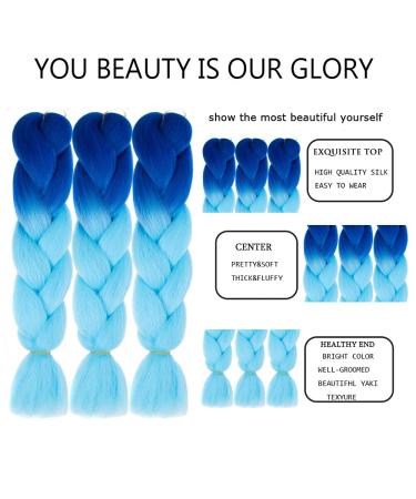 Jumbo Ombre Braiding Hair 3 Pack 24 Inch Synthetic Crochet Braids - Blue/Sky Blue - Buy Online on GoSupps.com