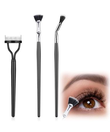 3PCS Mascara Fan Brush for Lashes Folding Angle Scalloped Lash Brush Eyelash Comb Multifunctional Fan Shaped Clump Eyelash Brush Lash Wand Brush Makeup Tool Eyelash Separator for Upper Lower Eye Lash