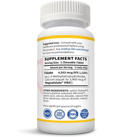 Methyl-Life Pure Pharmaceutical Grade L-Methylfolate 2.5mg Chewable Tablets - 90 Count, Professional Strength, Natural Mint Flavor - Buy Online on GoSupps.com