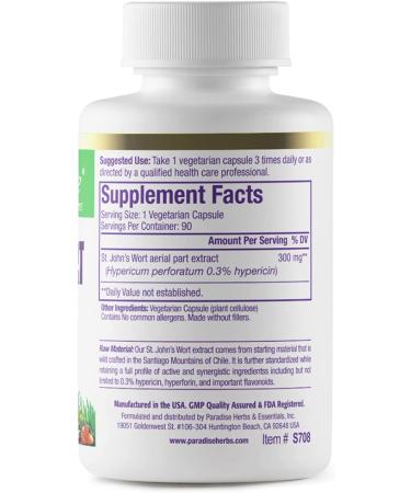 Buy Paradise Herbs St. John's Wort - 90 Vegetarian Capsules for Mood Support - Buy Online on GoSupps.com