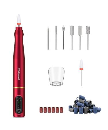 Electric Cordless Nail Drill Machine,Professional Nail File Set for Manicure Pedicure Polishing Shape, Salon Efile Tool for Acrylic, Gel Nails with Ceramic Drill Bit and Sanding Bands(Red)
