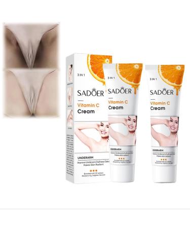 Sadoer Vitamin C Cream 3 in 1 Moisturizing Skincare Underarm Cream Hyaluronic Acid Body Corrector Cream Skin Tone Even Cream for Armpit Neck Knees Elbows Inner Thigh Private Parts (2Pcs)