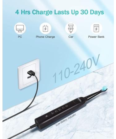 Initio Sonic Electric Toothbrush for Adults - Rechargeable with Smart Timer, 5 Modes, 3 Brush Heads, 40,000 VPM Motor - Whitening Power Toothbrush IT959 (Black) - Buy Online on GoSupps.com