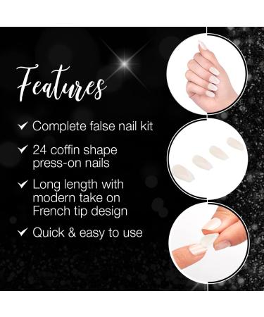 Ardell Nail Addict - Modern French Style | 24 Press-On Artificial Nails with Glue & File | Long Tip Fake Nail Set for Beautiful Fingernails - Buy Online on GoSupps.com