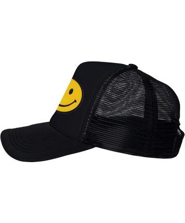 Lycycse Smile Face Trucker Hat - Retro Mesh Baseball Cap with Smile Patch - Neon High Crown Y2K Hat for Men and Women - Black - Buy Online on GoSupps.com