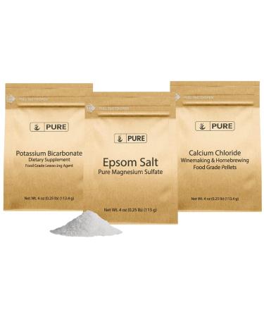 Pure Original Ingredients Epsom Salt Calcium Chloride and Potassium Bicarbonate Bundle (4 oz) Food Grade Fine Powder