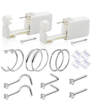 Rayyl Nose Piercing Kit 2Pcs Disposable Nose Piercing Gun built-in nose stud with 12pcs Nose Stud Ring Nose Piercing Kit for Piercing Supplies Piercing Kit 18 Piece Set