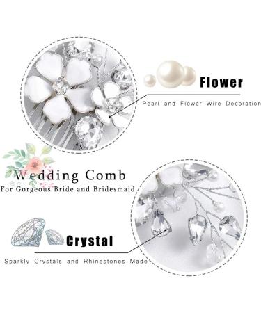 Zoestar Flower Bride Wedding Hair Combs Silver Pearl Crystal Headpiece Bridal Hair Accessories for Women and Girls - Buy Online on GoSupps.com