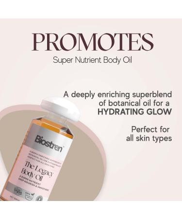 Biostren The Legacy Body Oil 5fl oz Luxurious Body Oil After Shower Deeply Nourishing Botanical Oil with Jojoba Sweet Almond Rosehip Vitamin E Body Glow Oil for Intensive Hydration - Buy Online on GoSupps.com