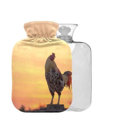 Farm rooster sunrise BPA-free hot water bottle with cover 2 l large hot water bag for pain relief hot and cold compress