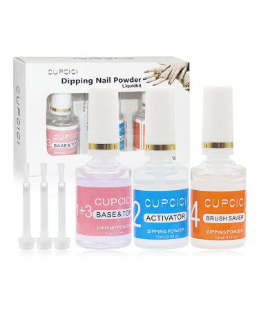 Dip Powder Liquid Set Dipping Powder Base Activator and Top Coat Liquid Kit, 3PCS 0.5oz for Dipping Powder Nail Kit, Dip Powder Liquid for Starter, No Nail Lamp Needed, valentines day gifts for Women Clear Liquid