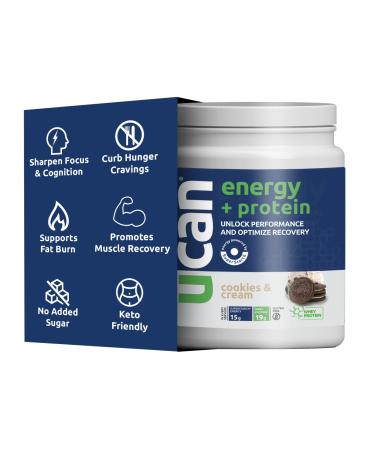 UCAN Energy + Whey Protein Powder - 19g Whey Protein Per Serving with Energy Boost - Keto Protein Powder - No Added Sugar, Gluten-Free - Cookies & Cream - 12 Servings