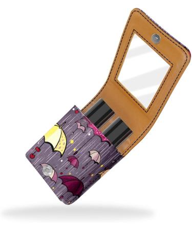 Buy Colorful Vintage Autumn Umbrella Lipstick Case | Leather Lip Gloss Organizer with Mirror - International Shipping Available - Buy Online on GoSupps.com