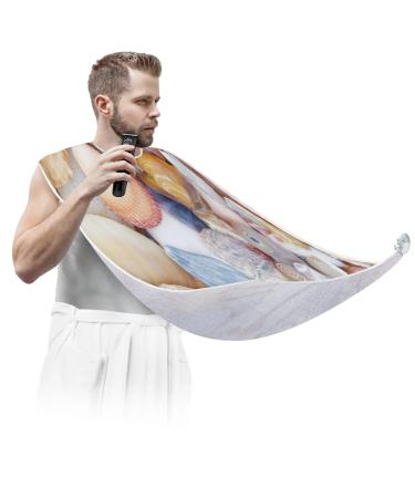 Beard Bib Apron Beard Bib Hair Catcher for Men Shaving and Trimming Non-Stick Waterproof Beard Cape Grooming Cloth Seashell Pattern