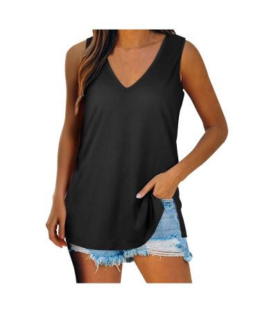 Womens Tank Tops Dressy Casual, Womens Crewneck Sleeveless Tank Tops Summer Casual Loose Fit Printed Shirts Tops Black XX-Large