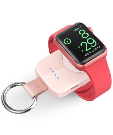 Portable Wireless Charger Compatible for Apple Watch Series 8/UItra/7/6/5/4/3/2/SE/Nike, Compact Magnetic iWatch Charger 1000mAh Power Bank Keychain Style Gift Your Mother Girl Birthday-Pink
