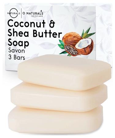 O Naturals 3-Pack Organic Coconut & Shea Butter Soap Bar 4oz each Set - 100% Vegan Cold Process Bar Soap Scented Premium Essential Handmade Soap - Natural Soap for Men Women Face Body Coconut & Shea Butter Soap 4 Ounce...