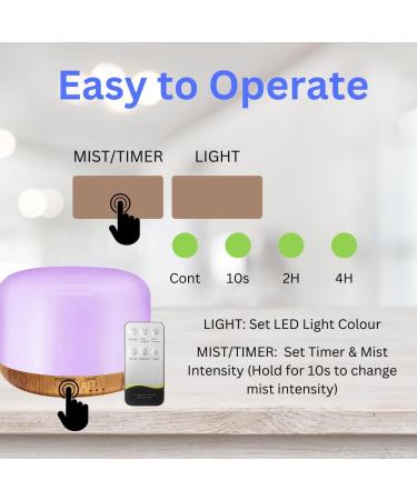 AZULON Essential Oil Diffuser 300ML Ultrasonic Aromatherapy Air Diffuser Humidifier with Remote Adjustable Mist Mode Waterless Auto Off & 7 LED Lights for Home (Wood Grain) - Buy Online on GoSupps.com