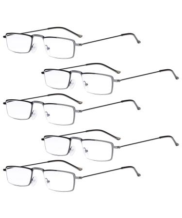 Eyekepper 5 Pack Gerage Thin Stamped Metal Frame Half-Eye Style Reading Glasses Readers Gunmetal +1.75