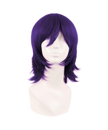 MapofBeauty 14 inch/35 cm Short Cosplay Anime Wig With Bangs Wolf Tail Synthetic Hair Fibers for Party Wig (Dark Purple) - Buy Online on GoSupps.com