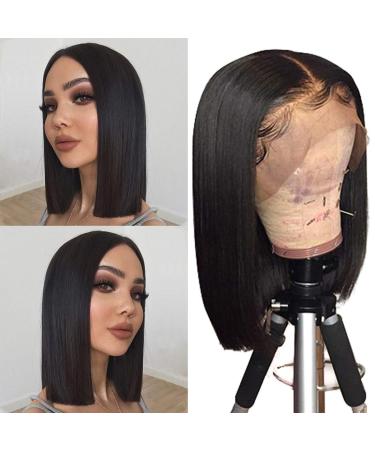 Geeta Human Hair Lace Front 13x4 Wigs Bob 10 Inch 180 Density Brazilian Virgin Human Hair Short Bob Wigs Straight Hair Natural Color 10 Inch (Pack of 1) 13*4 lace front wigs bob