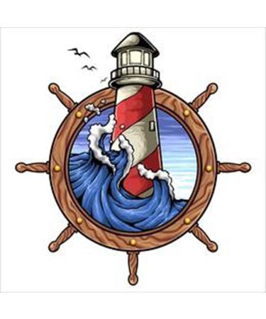 Artsure 6 Sheets Temporary Fake Tattoos For Men Adults Of Ship Wheel Lighthouse Wave Sky Temporary Fake Tattoo For Women Neck Arm Chest For Woman 3 7 X 3 7 Inch