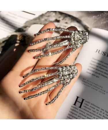 4-Piece Skull Rhinestone Hair Clips - Gothic Sparkling Skeleton Hairpins for Kids & Adults - Buy Online on GoSupps.com