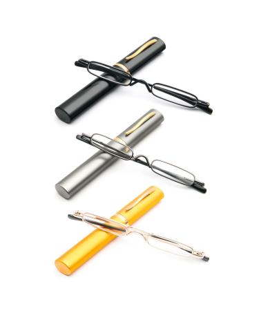 KoKoBin Mini Slim Reading Glasses Spring Hinge Metal Reading Aid Unisex Visual Aid with Case (3 Pieces 2.50) 3 Pieces +2.50
