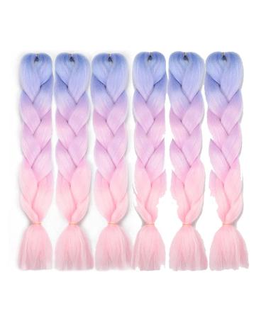 Shangxiu Ombre Braids Extensions - 6Pcs Kanekalon 24 Crochet Hair in Blue Light Purple & Pink | High-Quality Kunsthaar for Inclusive Styling - Buy Online on GoSupps.com