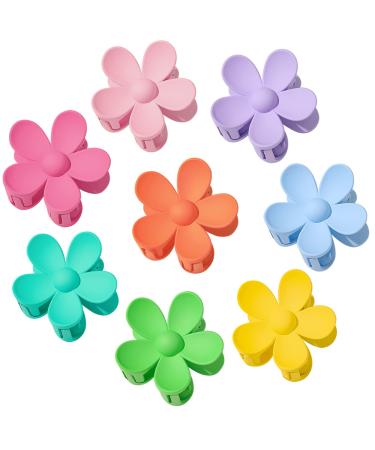 Hair Claw Clips 8PCS Flower Hair Clips for Women and Girls  Strong Hold Matte Claw Flower Shaped Hair Clips for Women Thick Hair and Thin Hair Bright:Orange Rose red Pink Purple Green Yellow Peacock blue Blue