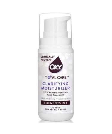 OXY TOTAL CARE Clarifying Daily Facial Moisturizer With Hyaluronic Acid, Clinically Proven Anti Acne Treatment With Gentle 2.5% Benzoyl Peroxide, Oil-Free, For Dry to Oily Skin At Any Age, 3.4 FL OZ