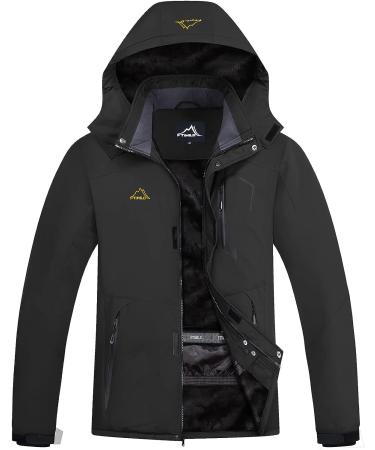 FTIMILD Men's Ski Jacket - Waterproof, Warm Winter Mountain Windbreaker with Hood, Black N02, X-Large - Buy Online on GoSupps.com