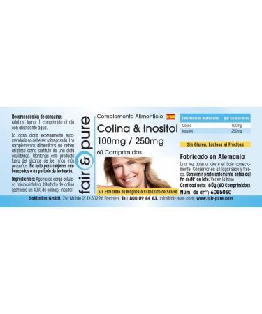 Fair & Pure Choline Tablets with Inositol - Vegan 100mg Choline & 250mg Inositol - Non-GMO No Magnesium Stearate - 60 Count - Buy Online on GoSupps.com