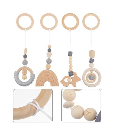 ABOOFAN 12 Pcs Baby Gym Wooden Teething Toys Set - Grey Wood Rings - 28x8cm - Baby Wood Toys - Buy Online on GoSupps.com