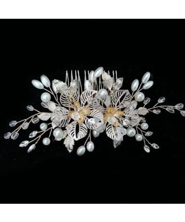 Alloy Leaf and Pearl Embellished Bridal Hair Side Comb: Vintage Flower Wedding Hair Accessory Non-Slip Decoration - Buy Online on GoSupps.com