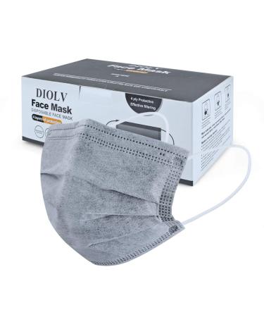 DIOLV 50 Pcs Disposable Face Mask 4-Layer Breathable Masks Dark Gray with White Ear Loops Grey