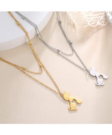Teamen Stainless Steel Pet Pendant Necklace - Cute Dog Cat & Horse Jewelry for Women | Gold Double Chain - Buy Online on GoSupps.com