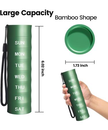 Bamboo Pill Organizer: Portable Waterproof 7-Day Medicine Box | BPA Free Vitamin Fish Oil & Supplement Holder - Green - Buy Online on GoSupps.com