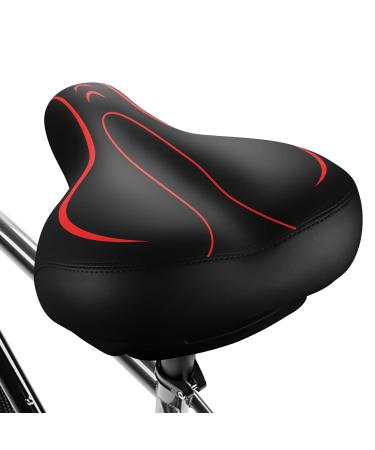 Xmifer Oversized Bike Seat, Comfortable Bike Seat - Universal Replacement Bicycle Saddle - Waterproof Leather Bicycle Seat with Extra Padded Memory Foam - Bicycle Seat for Men/Women Red