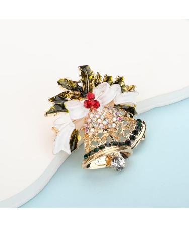 Enamel Christmas Bell Brooch with Crystal - Gold Brooches for Men & Women | Unisex Party Jewelry Corsage - Buy Online on GoSupps.com