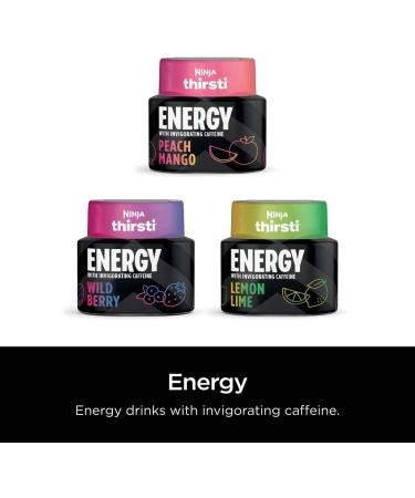 Ninja Thirsti ENERGY Wild Berry Flavoured Water Drops with invigorating caffeine and contain 0 calories* 0 sugar* (*per 12oz classic serving) . Turn water into refreshing fruit-flavoured sparkling or still drinks with Ninja Thirsti ENERGY Flavoured Water  - Buy Online on GoSupps.com
