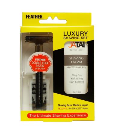 FEATHER Luxury Shaving Set - Popular Double Edge Safety Razor with JATAI Shaving Cream