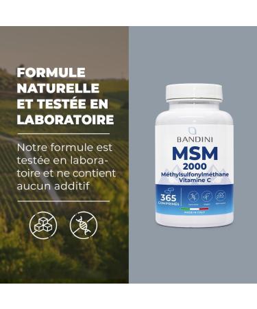 Bandini MSM 2000 mg + Vitamin C | 365 100% Vegan Methylsulfonylmethane Tablets | Complex for Bones Joints Hair Skin & Immune System | Sulfur Natural Food Supplement - Buy Online on GoSupps.com
